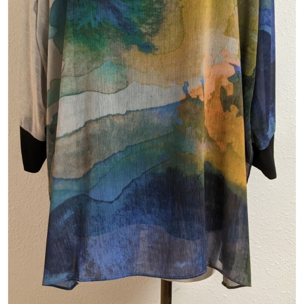 Soft Surroundings Watercolor Design Sheer Tunic Top w/Tank Batwing Slit Sleeve L - Picture 4 of 12